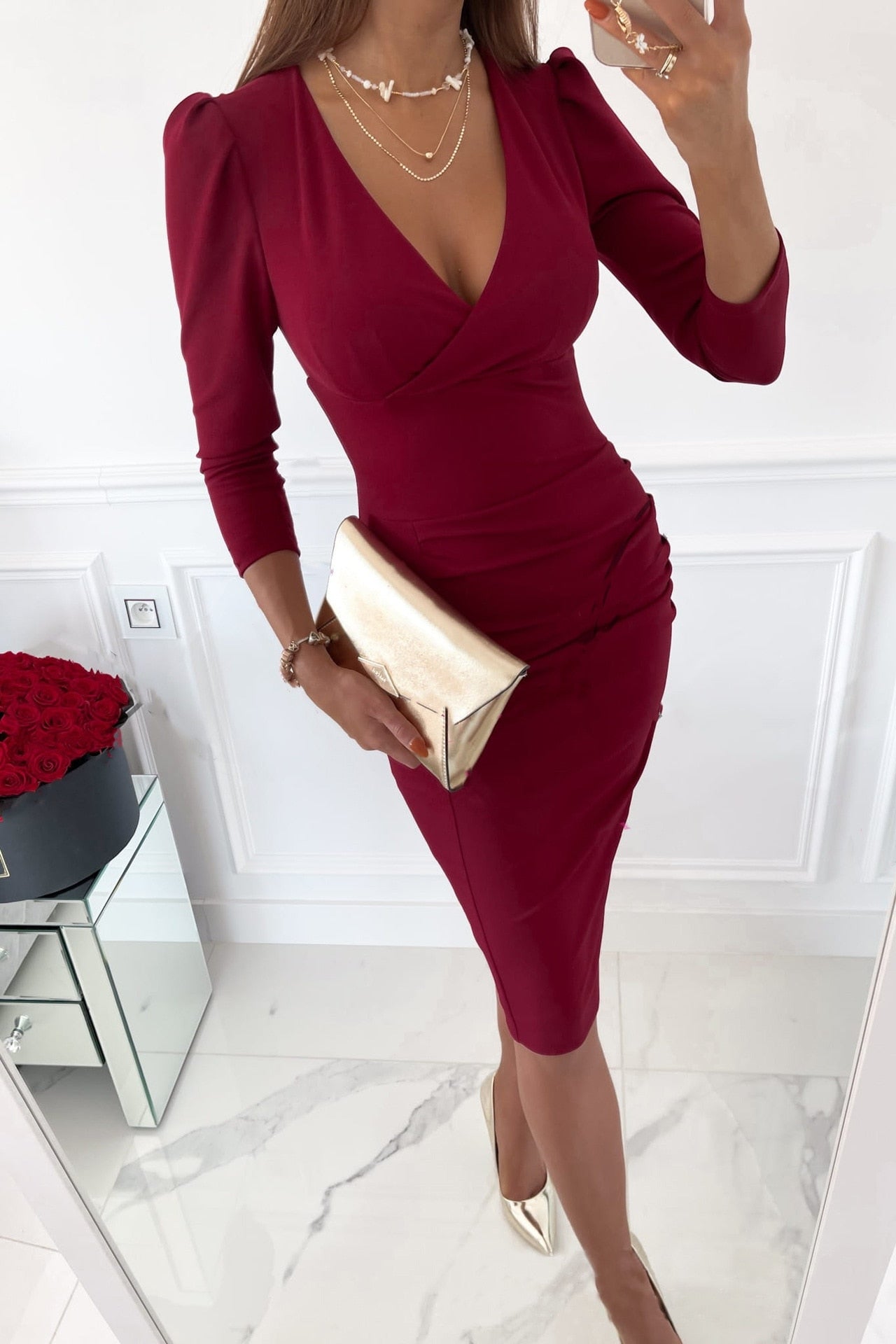 GR | Körperbetontes Kleid mit V-Ausschnitt für Damen