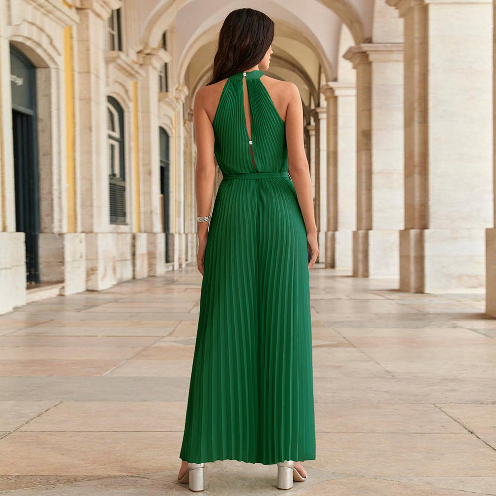 GR - Luxurious Green Pleated Jumpsuit