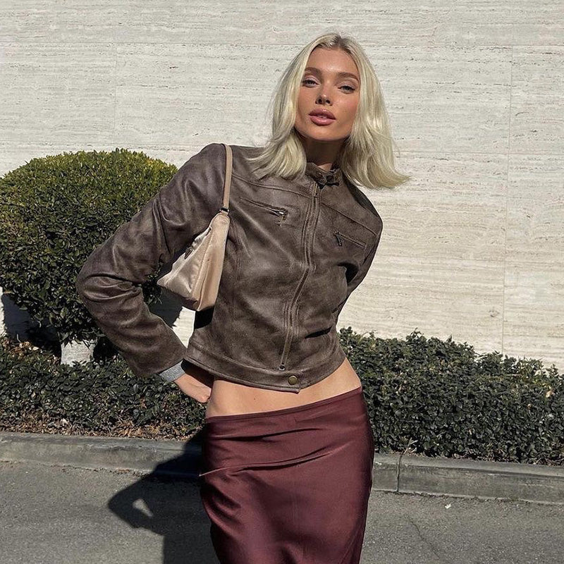 GR | Vintage faux leather jacket with zip pockets