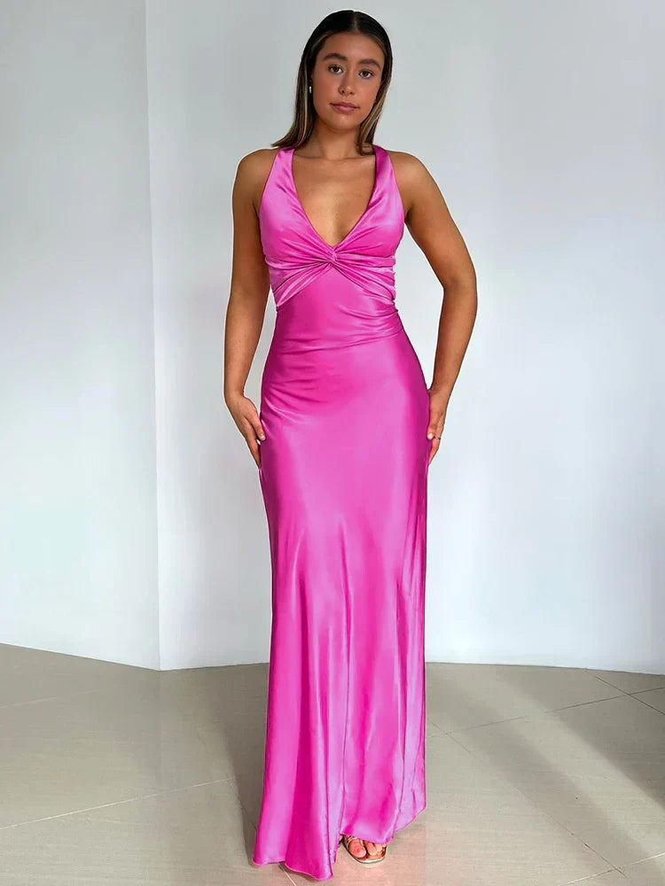 GR | Schleife Rückenfrei Abend Maxi Kleid