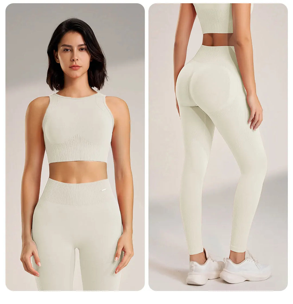GR | Nahtloses Yoga-satz- Hoch-taillierte Leggings & Top Zweiteiliges Fitness-outfit
