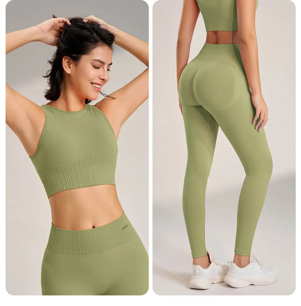 GR | Nahtloses Yoga-satz- Hoch-taillierte Leggings & Top Zweiteiliges Fitness-outfit