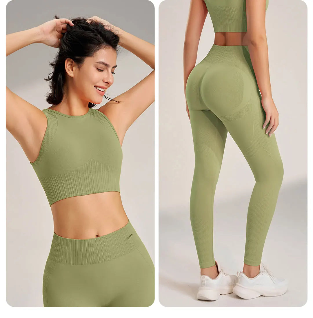 GR | Nahtloses Yoga-satz- Hoch-taillierte Leggings & Top Zweiteiliges Fitness-outfit