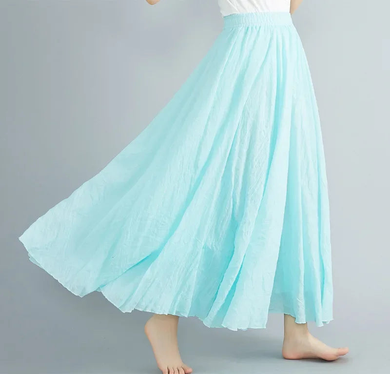 GR | Fashion Cotton Linen Clothing Women's Skirts Maxi Y2K Elegant Beach Saia Ropa Mujer Casual Dress Boho Long Skirts Faldas Harajuku