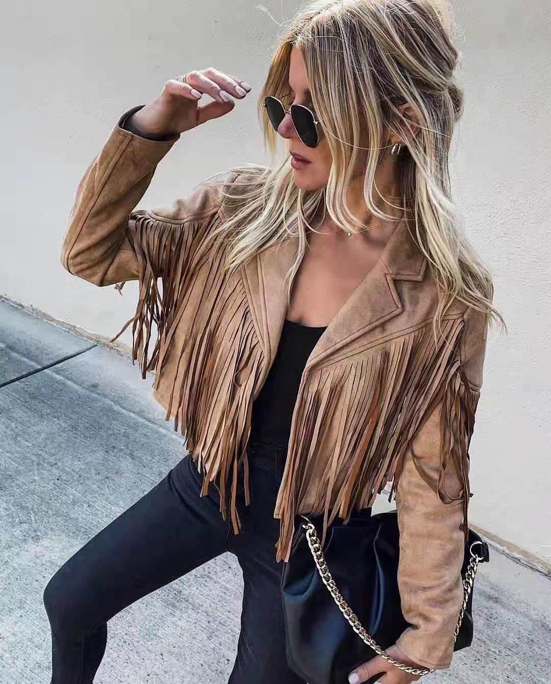 GR Youthful suede jacket trend - fringed cardigan with tassel hem, E-girl biker jacket, 90s vintage streetwear, cool design