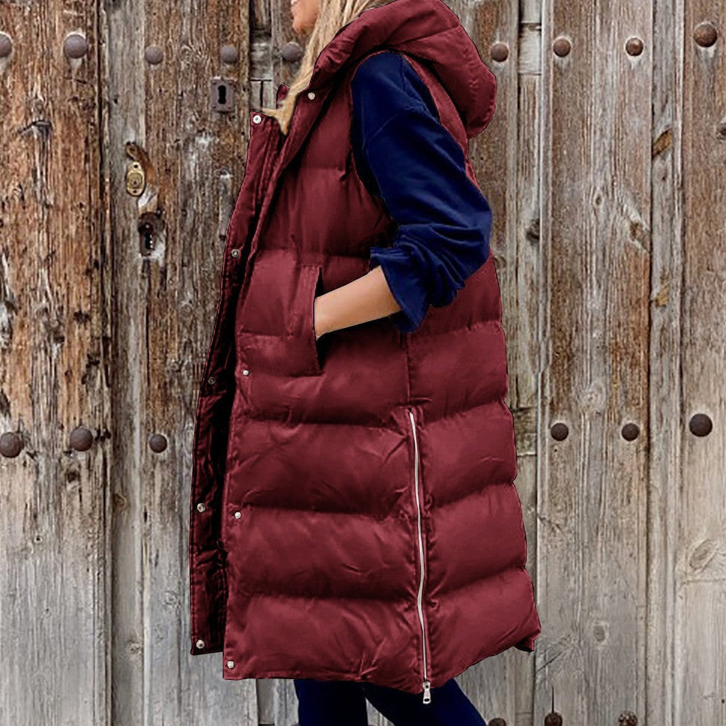 GR Hooded Long Vest Casual Fashion Single-Breasted Jacket