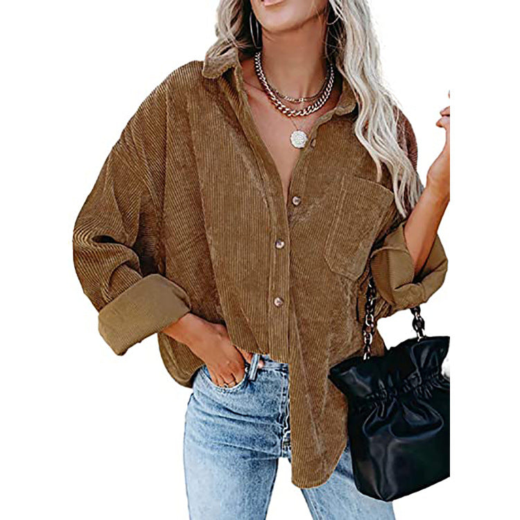 with button placket and pockets