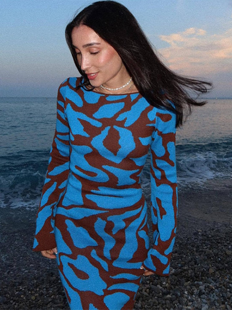 GR | Stilvolles lang gestricktes Kleid mit langen Ärmeln