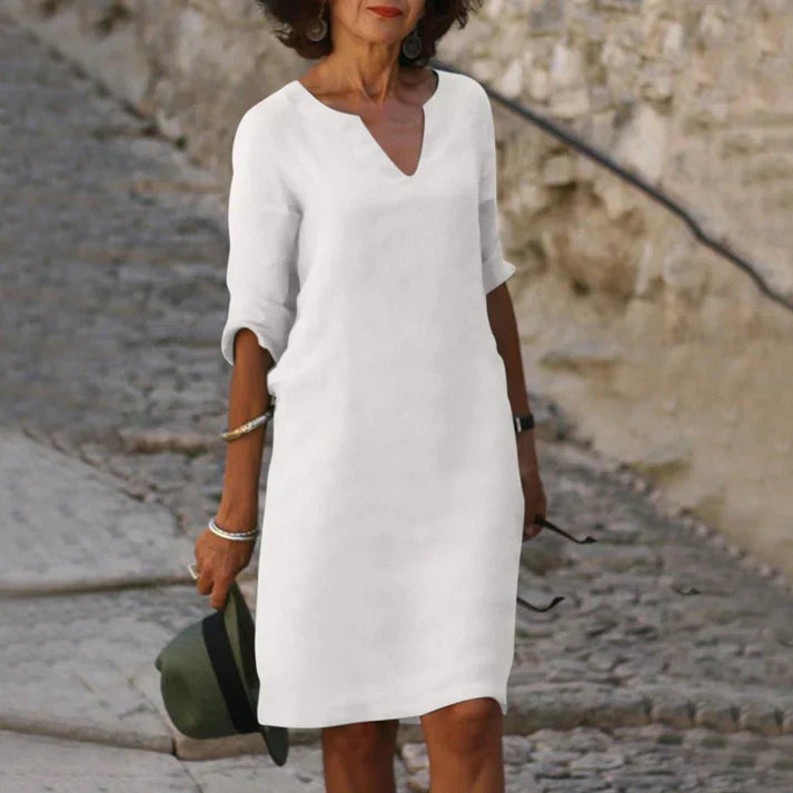 GR | Elegant linen summer dress with V-neck