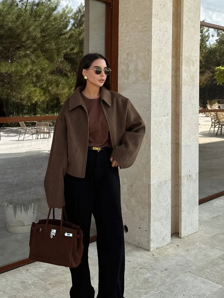 GR | Brown Wool Jacket for Women with Elegant Collar