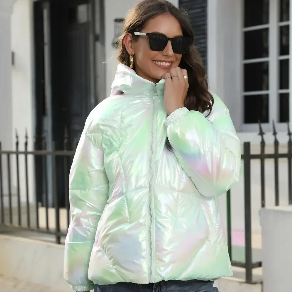 GR metallic women's puffer jacket for winter 