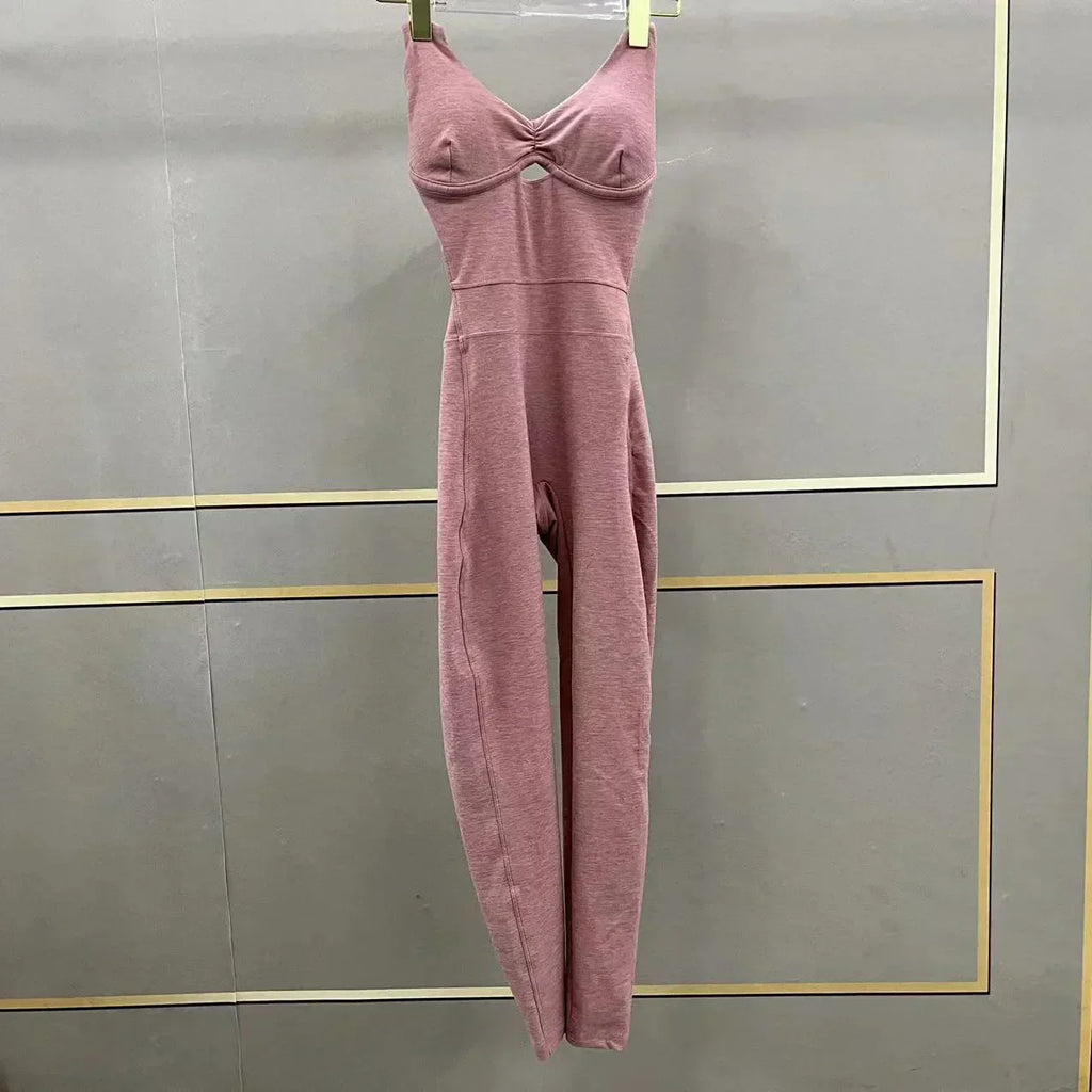 GR | Sporty Jumpsuit Women's Sportswear Push-Up Gym Set Women's Fitness Overall Lycra Sports Outfit for Women Sportswear Yoga Clothing Pink