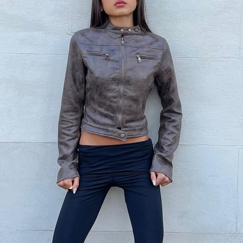 GR | Vintage faux leather jacket with zip pockets