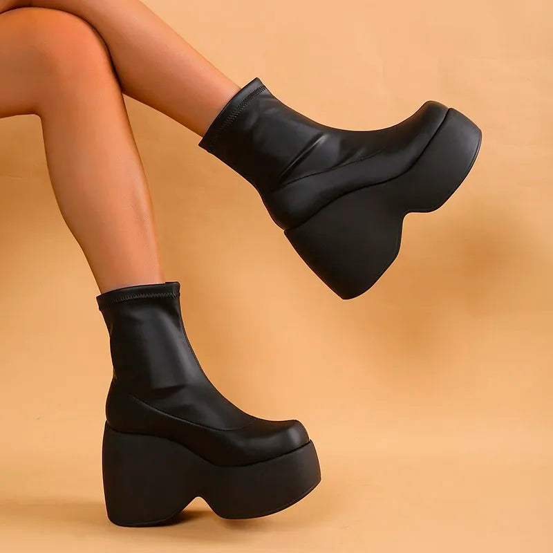 GR | Gothic Chunky Platform Ankle Boots with Zipper