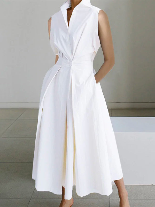 GR | White Shirt Collar Urban Cotton Dress 
