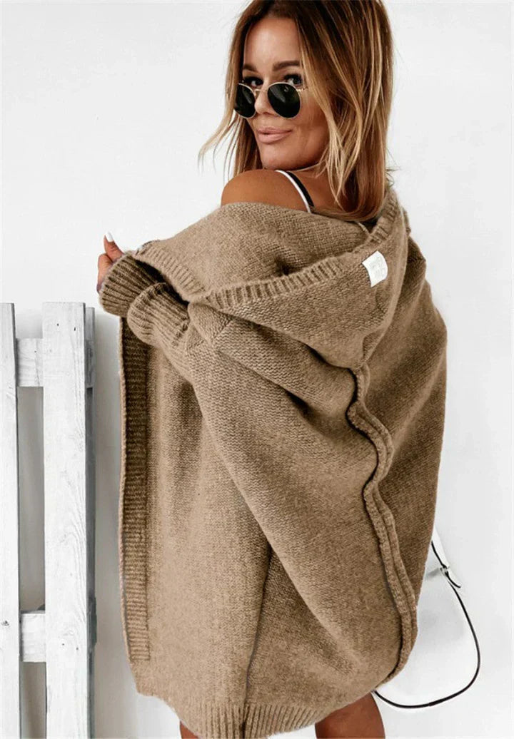 GR | Superweiche Gestrickte Strickjacke Mit Taschen Und Kapuze Für Damen