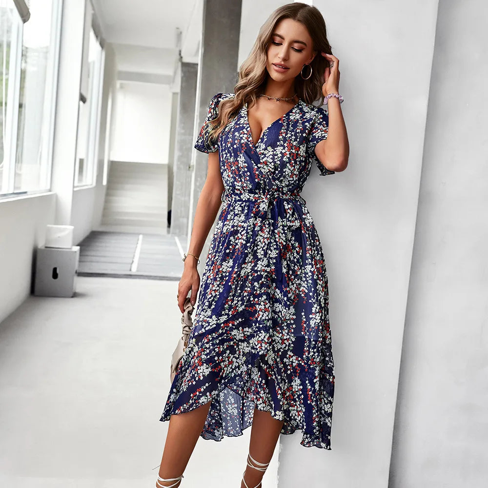 GR | Kurzarmkleid mit V-Ausschnitt für Frauen