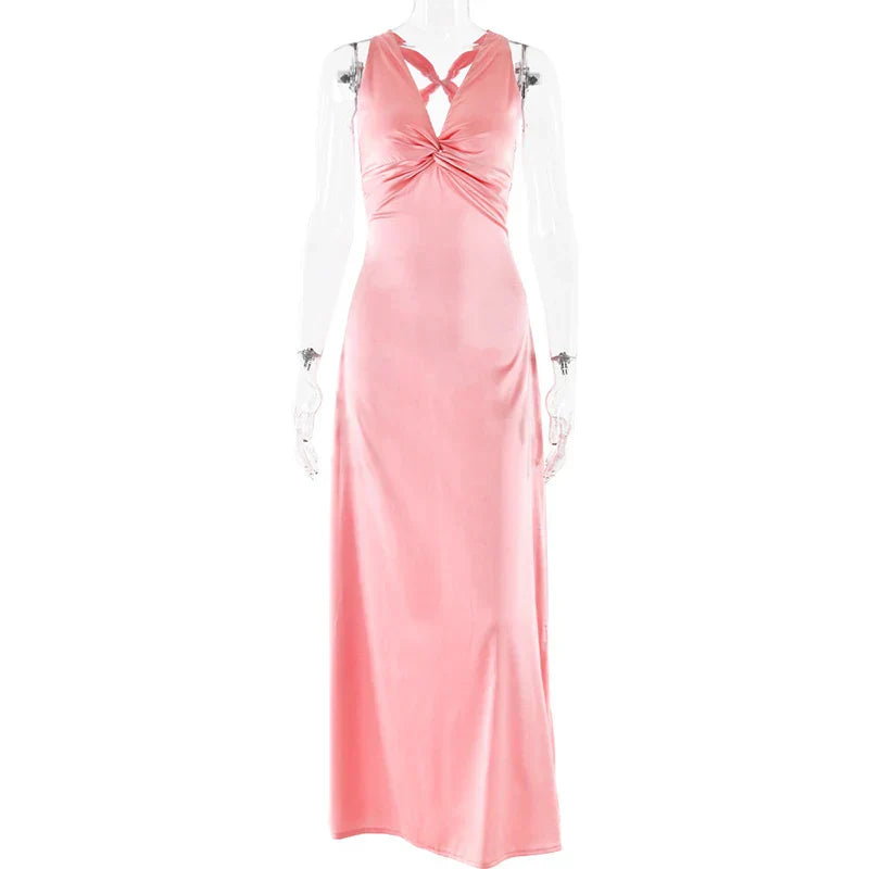 GR | Schleife Rückenfrei Abend Maxi Kleid