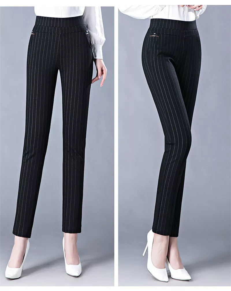 GR Casual Trousers | Elegant women's trousers with a high waist and stripes 