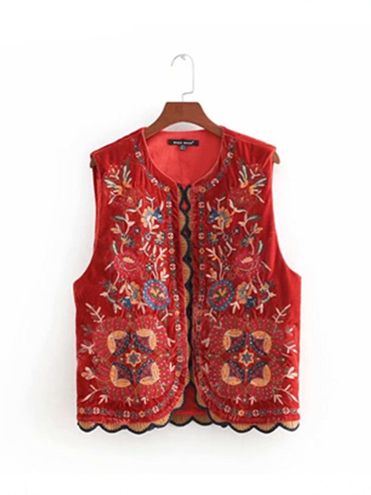 GR | Vest with sequined floral embroidery, patchwork waist coat made of velvet