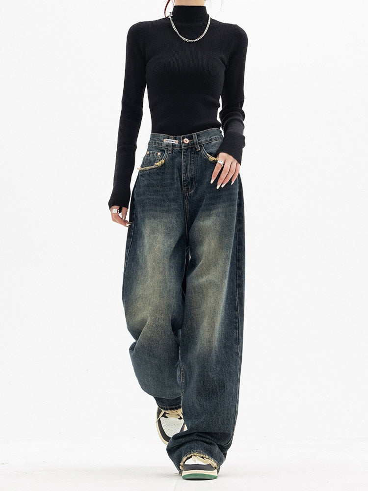 GR - Trendy Baggy Wide Leg Jeans for Women | High-Waisted Jeans, Casual Streetwear 
