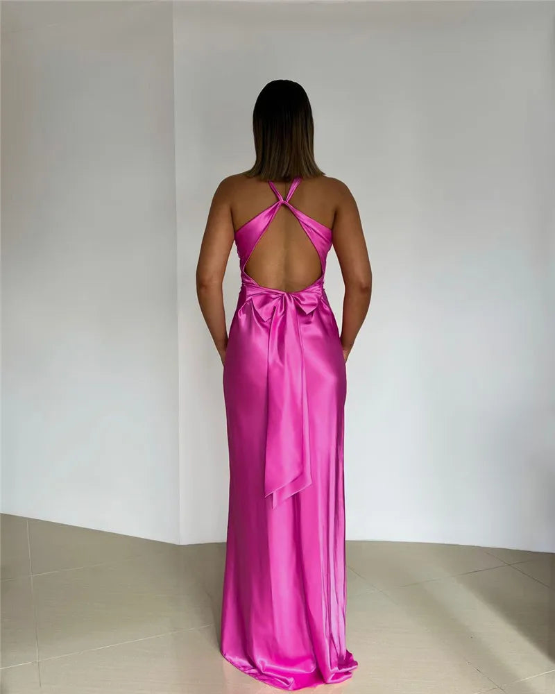 GR | Schleife Rückenfrei Abend Maxi Kleid