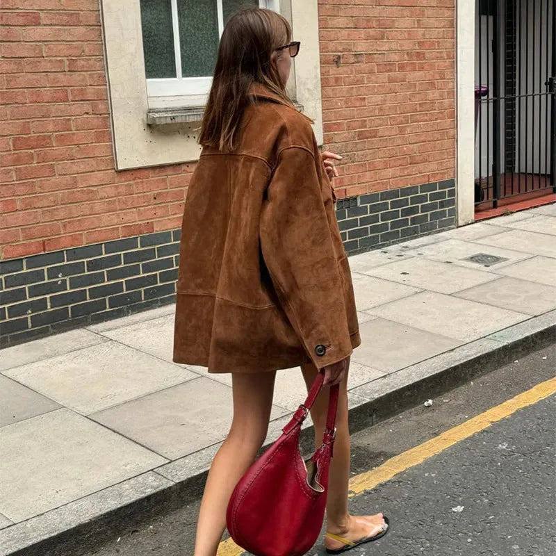 GR | Large suede button-up jacket for women