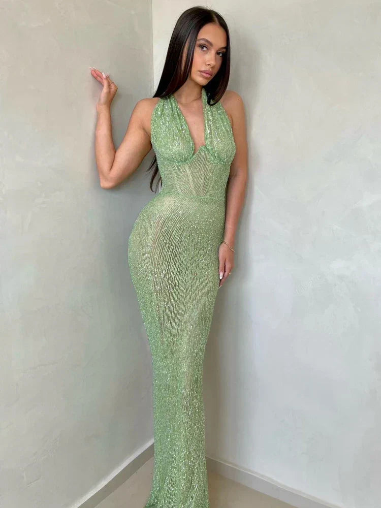 GR | Deep V-neck backless maxi dress