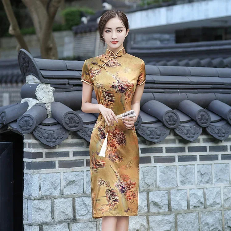 GR | Cheongsam Qipao Fashion Clothing Casual Elegant Ethnic Style Vintage Dress for Women Streetwear Women's Clothing Festive Chinese