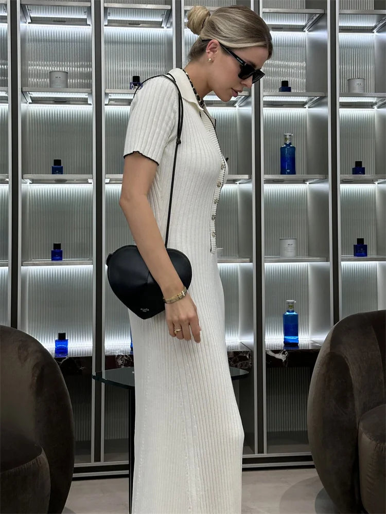 GR | Patchwork Lapel Knit Maxi Dress