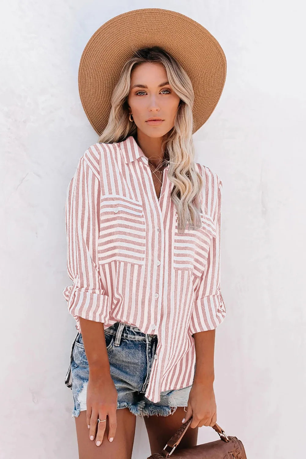 GR | Klassisch Gestreiftes Button Down Hemd Für Damen
