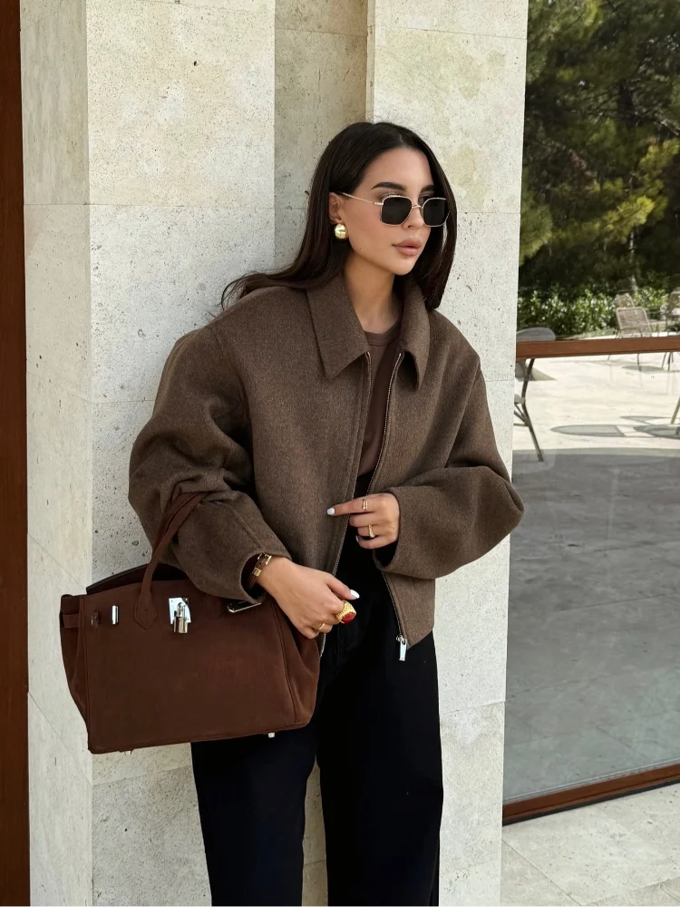 GR | Brown Wool Jacket for Women with Elegant Collar