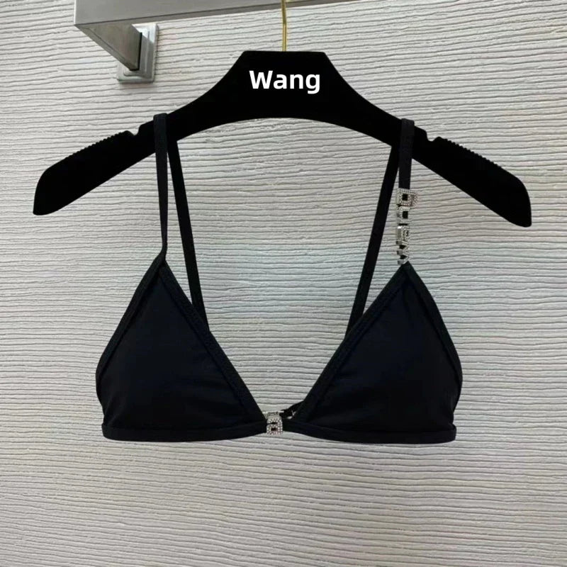 GR | New Rhinestone Letter Wang Beach Bikini Luxury Brand Designer Y2K Fashion Sexy Women's Beach Bikini Duo Set