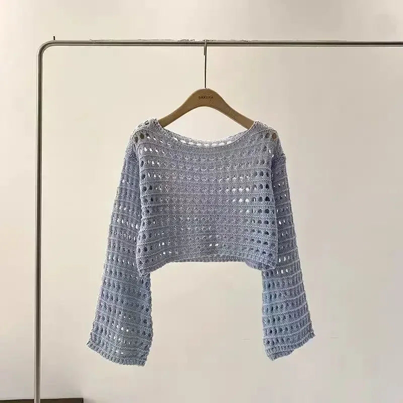 GR | Long crocheted knit top for women