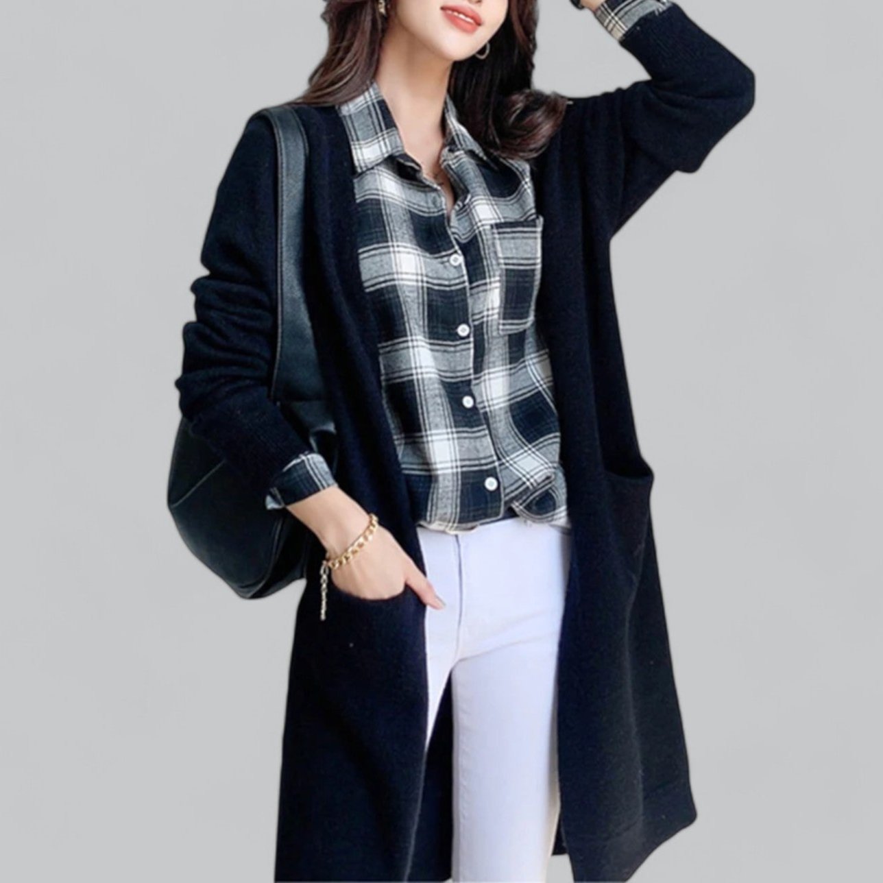 GR | Klassischer Langer Cashmere Strickjacke Für Frauen