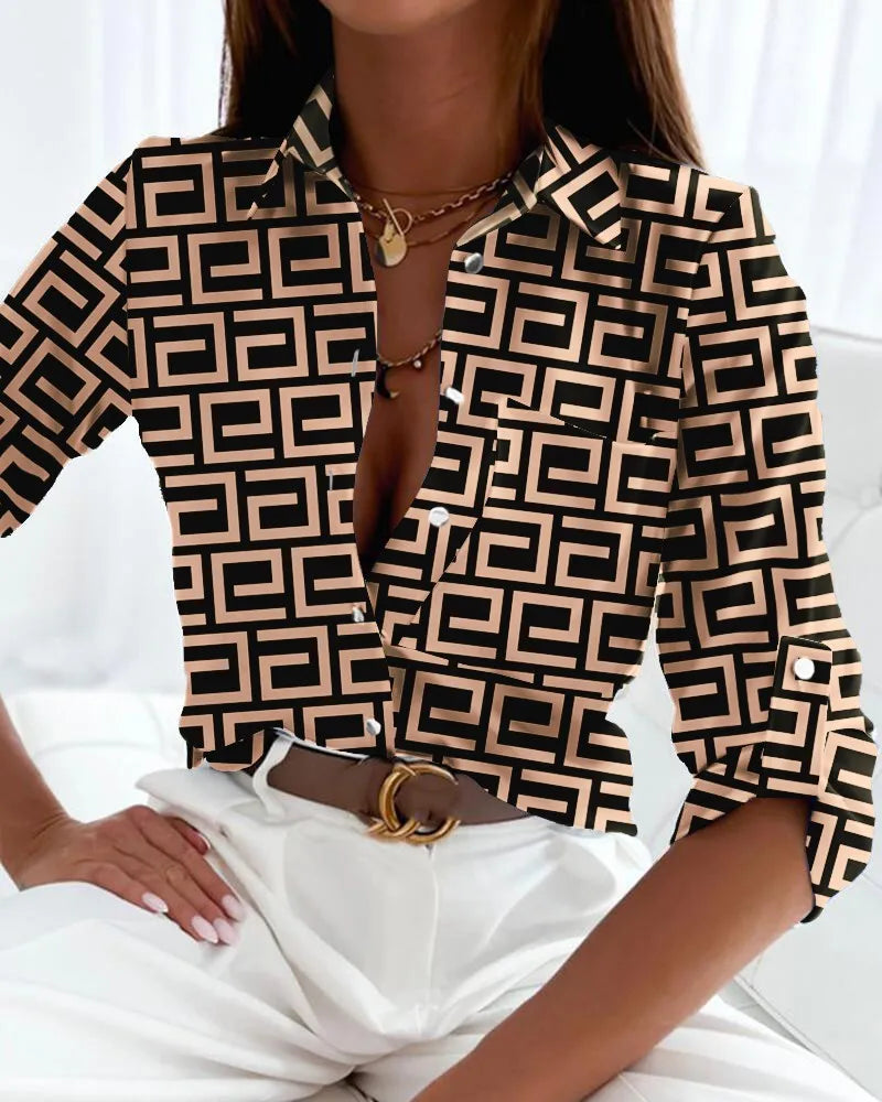 GR | Striped button-up blouse for women