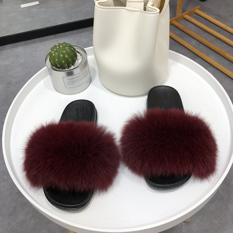 GR | Fluffy real fur flip-flops, slippers, sandals