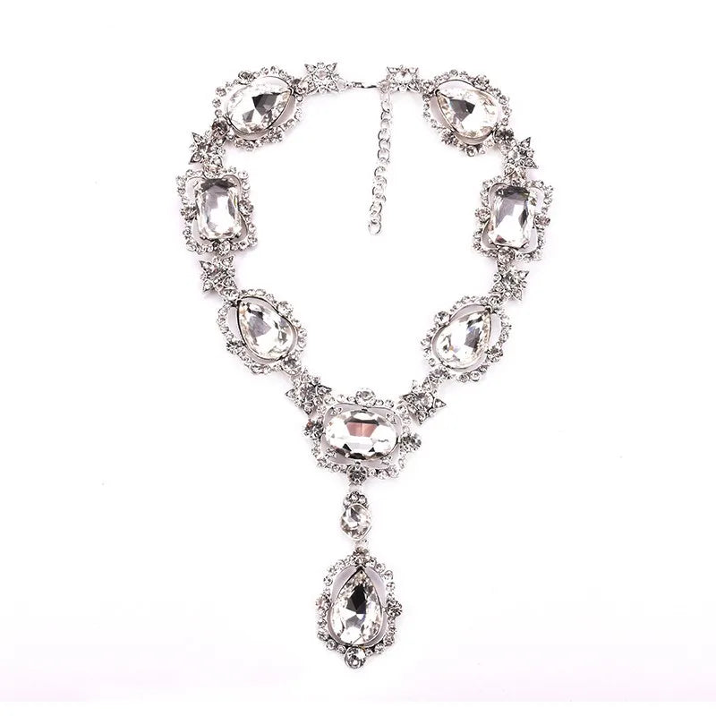 GR | Statement Rhinestones Jewelry Large Gemstone Gem Stone Crystal Victorian Jewelry Green Emerald Bib Necklace for Women