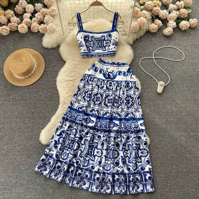 GR Flower Two-Piece Set | Stylish printed top and maxi skirt summer women's set