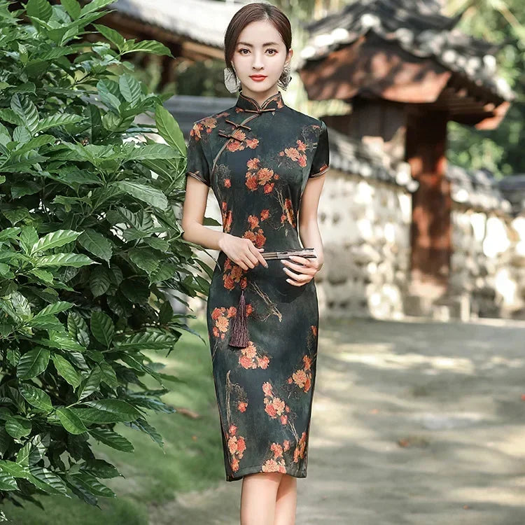 GR | Cheongsam Qipao Fashion Clothing Casual Elegant Ethnic Style Vintage Dress for Women Streetwear Women's Clothing Festive Chinese