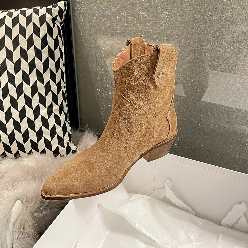 GR | Cowhide Leather Women's Suede Women's Boots with Heel