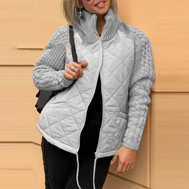 GR | Fashionable quilted jacket with knitted sleeves for women