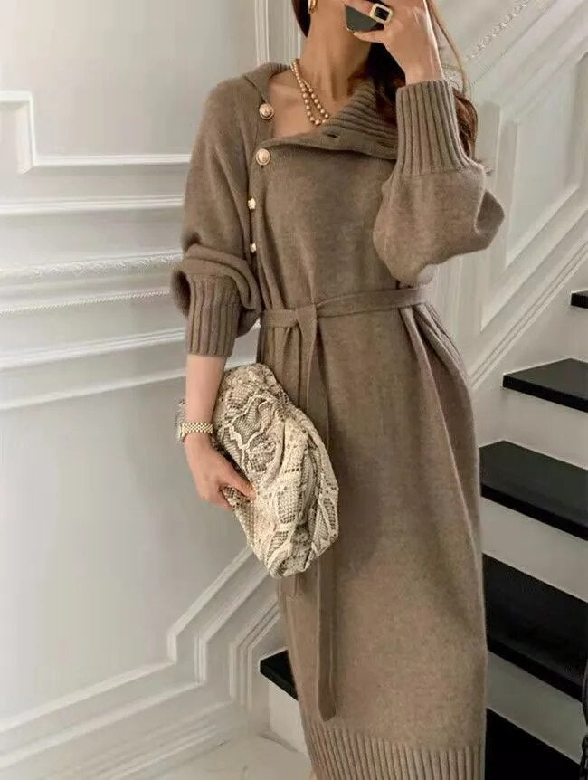 Dress with roll neck