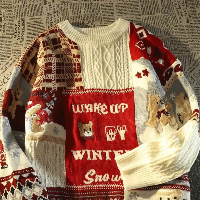 GR - Ugly Christmas Sweater - Loose retro sweater with V-neck and color block design 