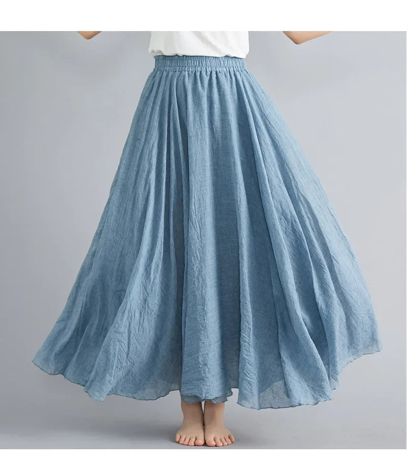 GR | Fashion Cotton Linen Clothing Women's Skirts Maxi Y2K Elegant Beach Saia Ropa Mujer Casual Dress Boho Long Skirts Faldas Harajuku
