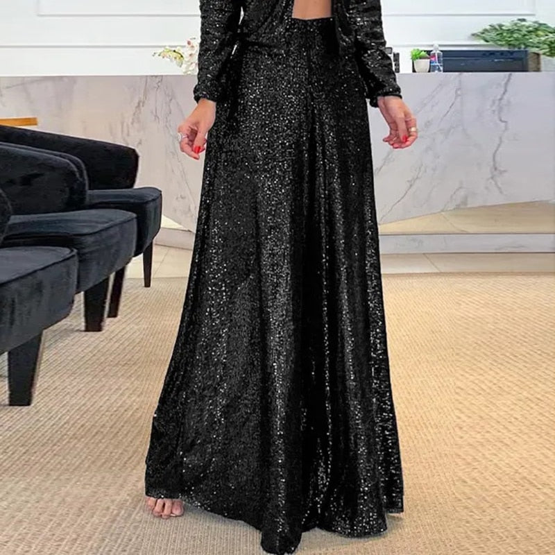 GR Elegant Shiny Sequin Long Trousers