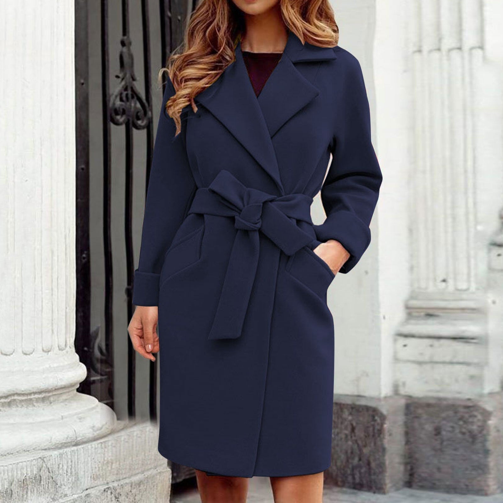 Trench coat winter coat with button placket in colorful colors