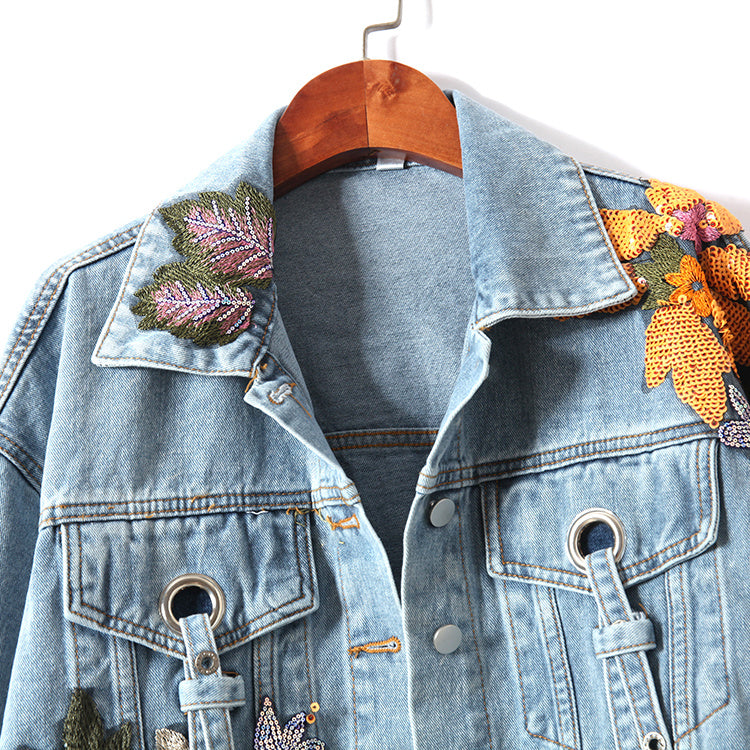 GR | Denim Jacket with Floral Embroidery and Sequins