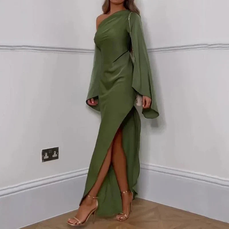 GR | Elegant Long Evening Dress in Green 