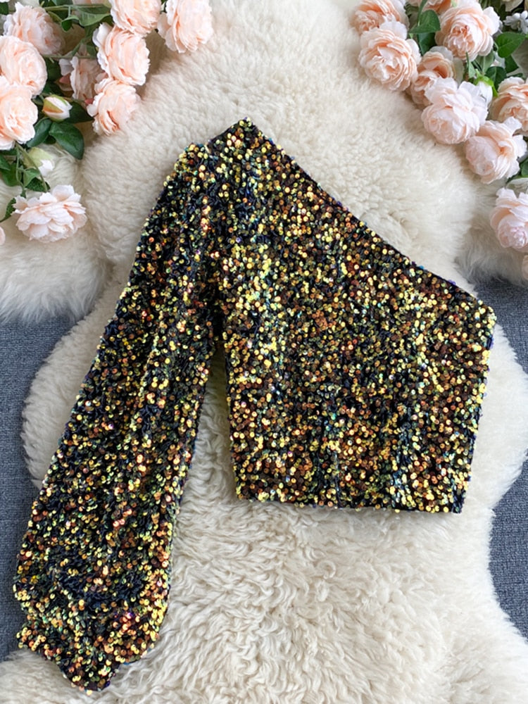 GR | Glittering top with one shoulder strap